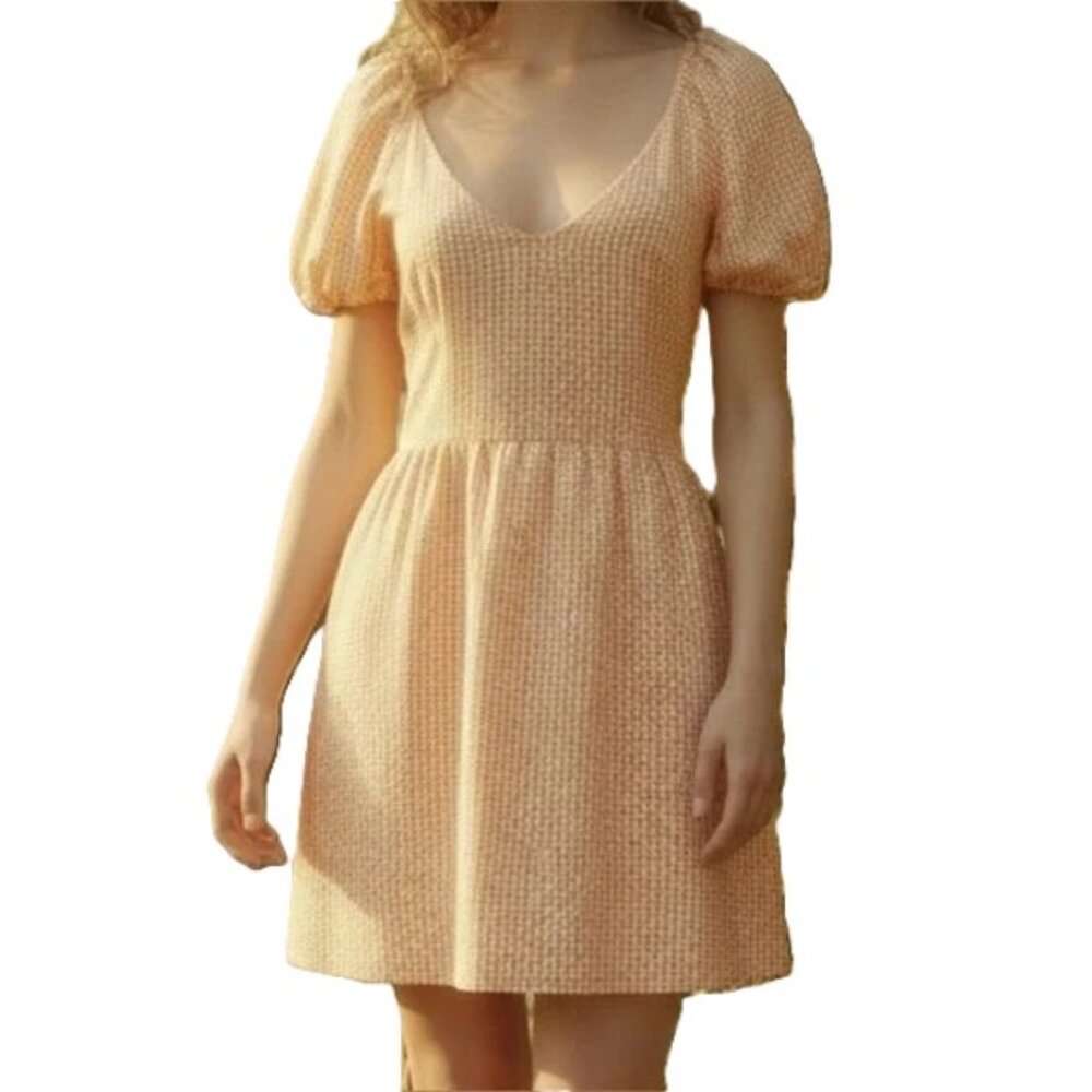 URBAN OUTFITTERS Babydoll Creamsicle Orange White Plaid Mini Dress Large